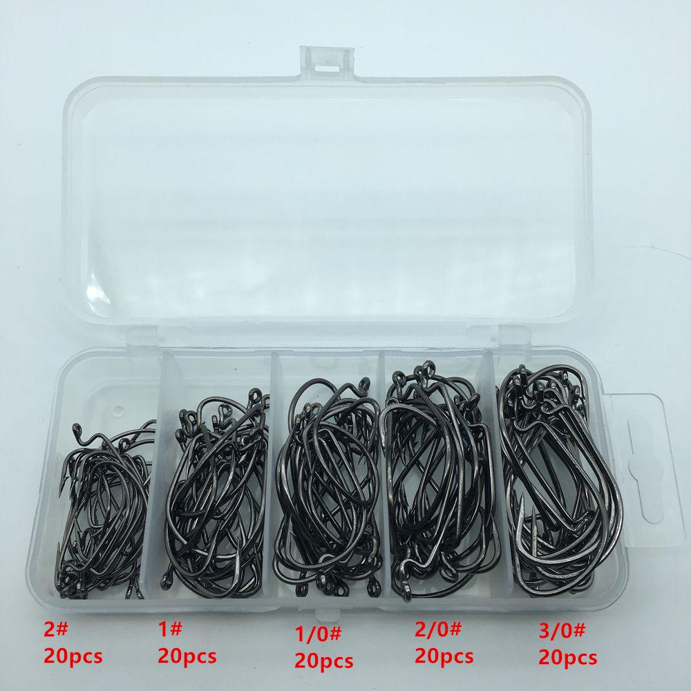 Rompin 100pcs/box High carbon Steel Fishing Hooks Crank Lead Sharp worm 2# 1# 1/0# 2/0# 3/0# mix size