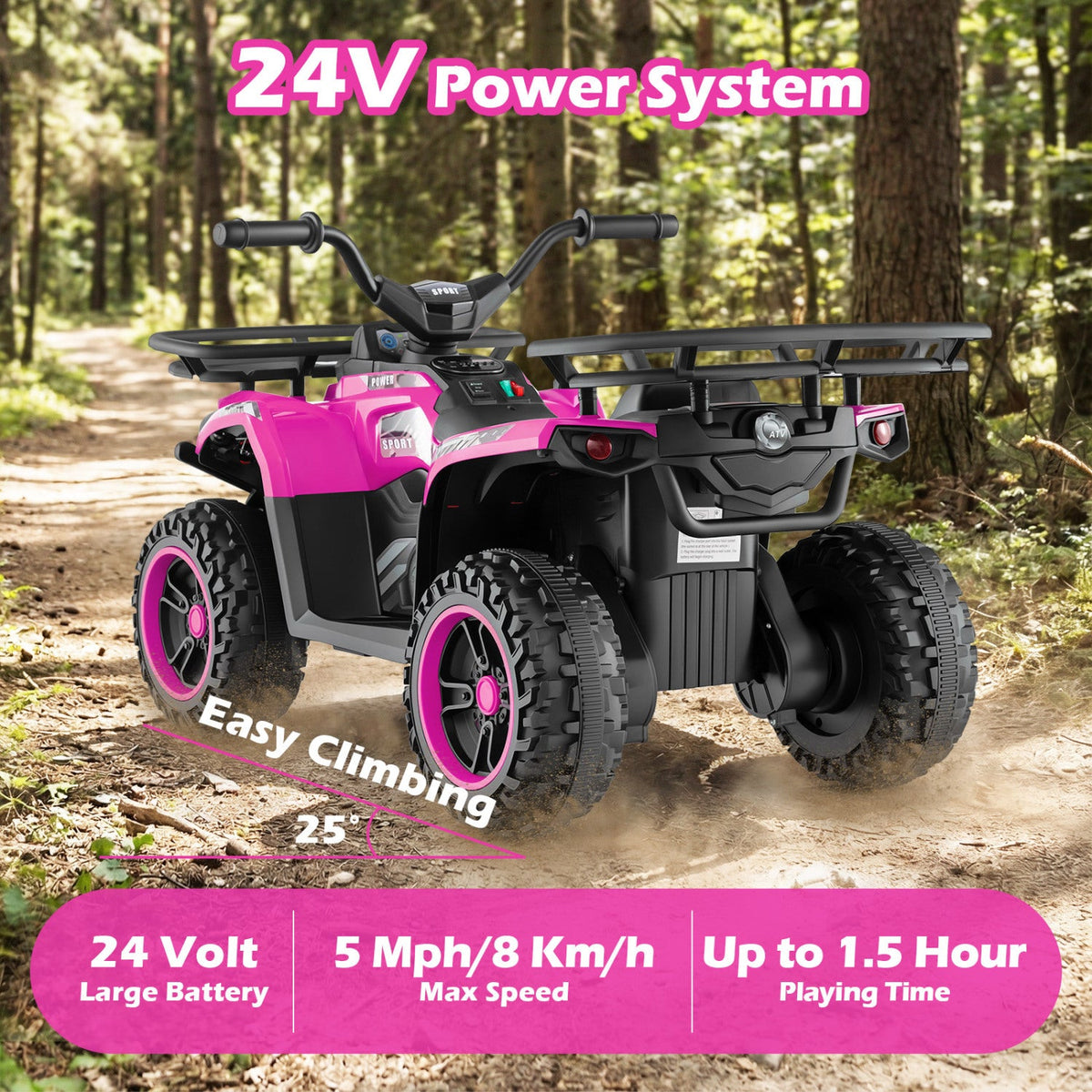 24V Electric Ride On Quad with LED Headlights