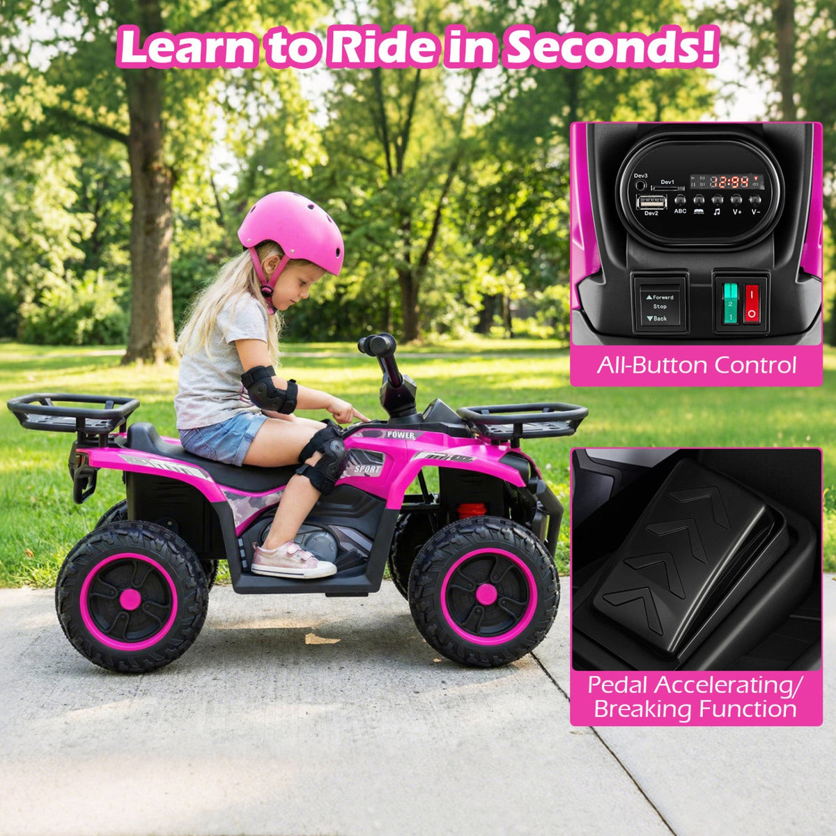 24V Electric Ride On Quad with LED Headlights