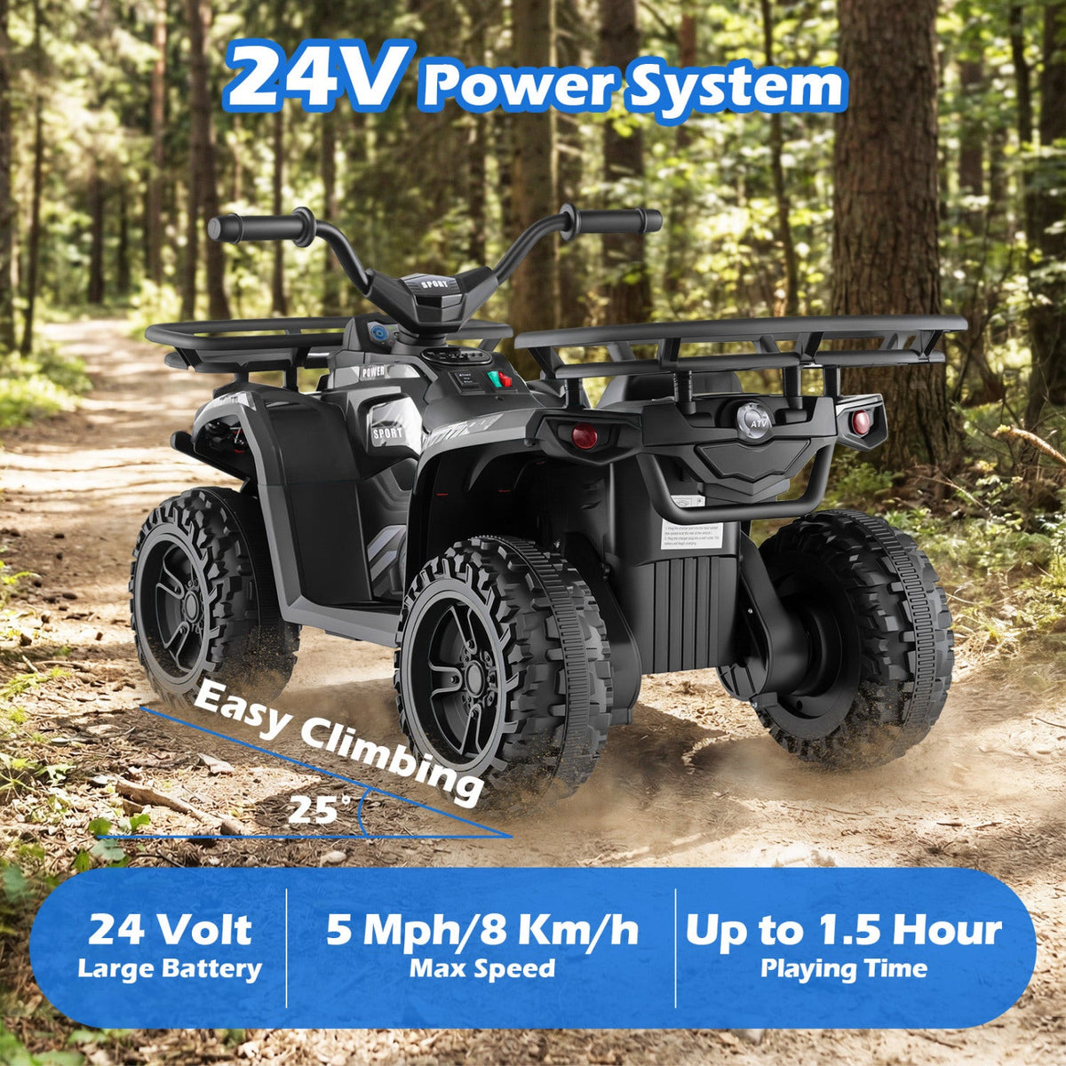 24V Electric Ride On Quad with LED Headlights