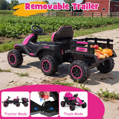 24V Ride on Tractor with Detachable Trailer and Music for Boys Girls