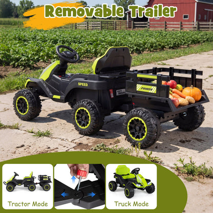 24V Ride on Tractor with Detachable Trailer and Music for Boys Girls