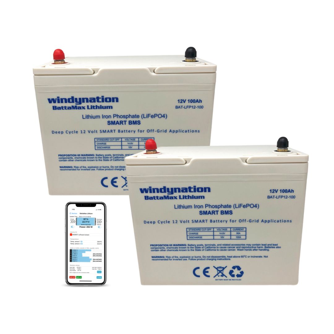 Lithium LIFePO4 100ah 12 Volt BattaMax 4000 Cycle Battery for Off-Grid Applications with Battery Management System (BMS) - RV, Cabin, Marine, Backup Storage Power