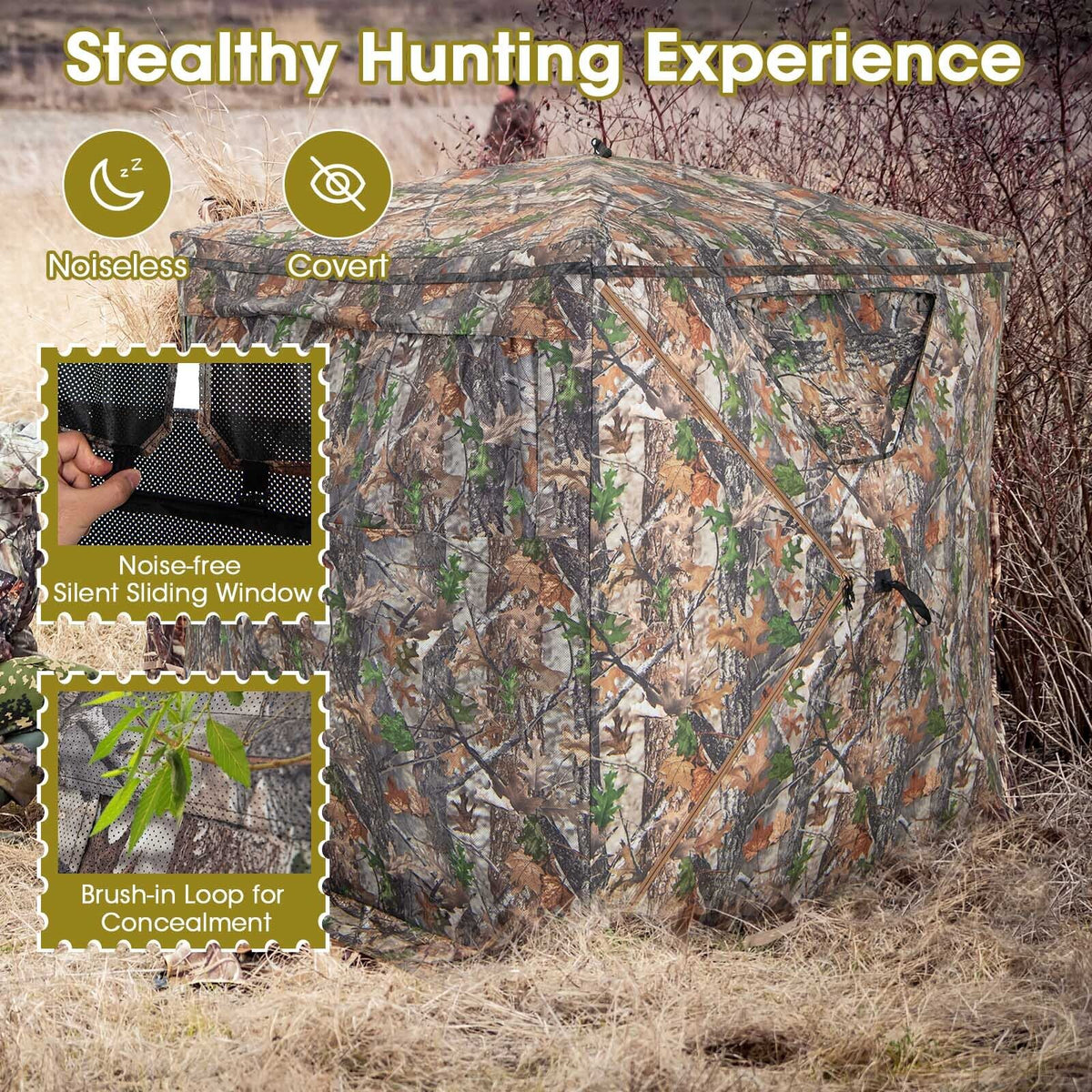 2-3 Person Hunting Blind Portable Pop Up Ground Tent with Carry Bag and Storage Pocket