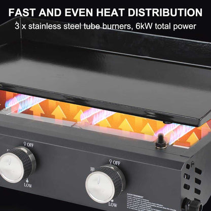 Camplux GP103B 3 Brenner Gasgrill Schwarz, 2220cm², ideal zum Kochen im Freien und Camping