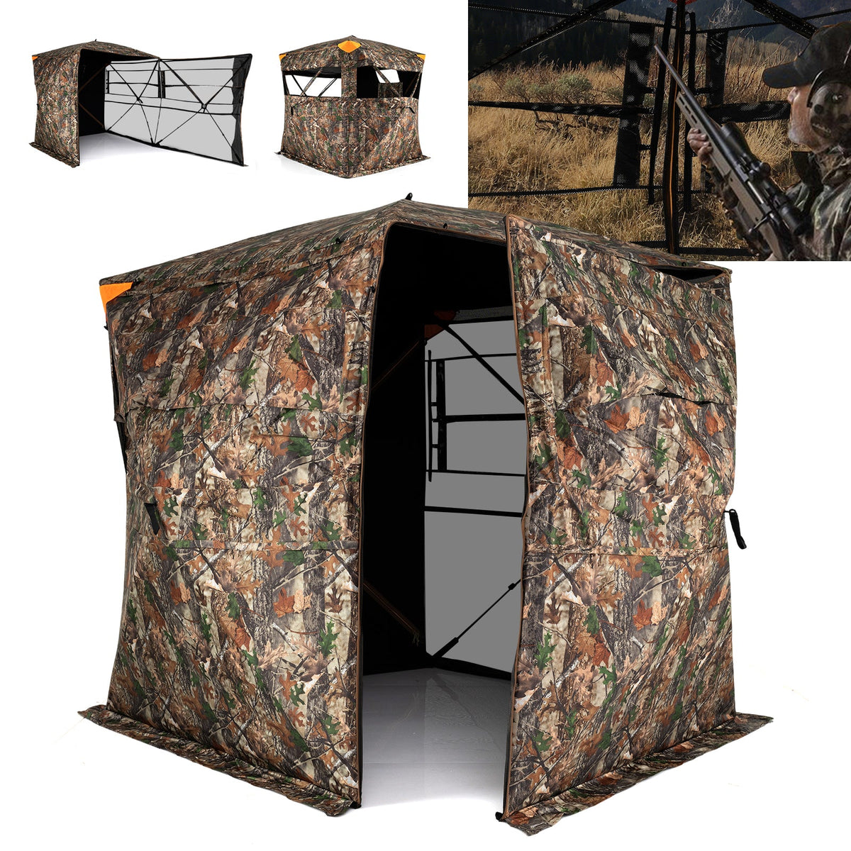 3-4 Person Hunting Blind 270° See-Through Pop-up Ground Blind with Full-Open Swing Door