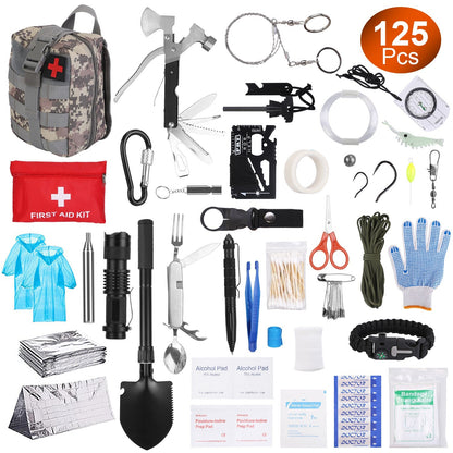 125Pcs Survival Kits Professional Emergency Survival Gear Tactical First Aid Kit Supplies for Outdoor Adventure Camping Hiking Hunting