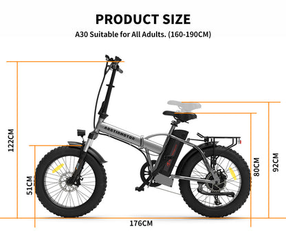 Foldable Electric Fat Tire Bike 20 Inch – Dual Disc Brakes with Fenders