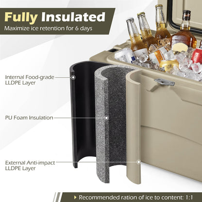 45 Quart Portable Hard Cooler Insulated Ice Chest Keeps Cool for up to 6 Days