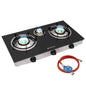 Camplux TC03GB 3 Flammig Glas Gaskochfeld/ 6,25 kW LPG Gaskocher/ Tragbar Campingkocher für Küche, Büro oder Camping/ 72,5cm/ 50mbar Gasregler
