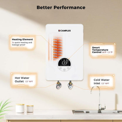 Camplux Electric Point of Use Tankless Hot Water Heater, 4.5kW at 110~120V