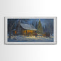 Winter Christmas Framed Canvas Print Cabin Christmas Tree Scene Wall Art Large Christmas Decor Perfect Rustic Holiday Wall Art