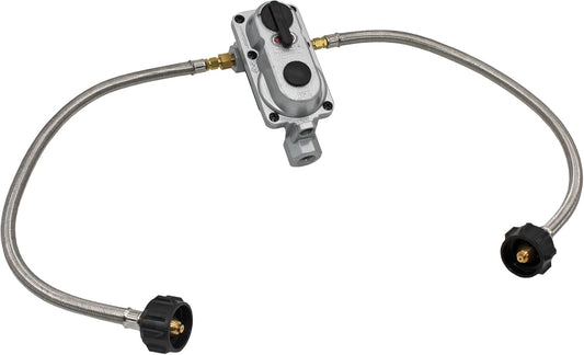 Flame King 2-Stage Auto Changeover LP Propane Gas Regulator with Two 18-inch Steel Braided Pigtail Hoses for RVs, Vans, Trailers