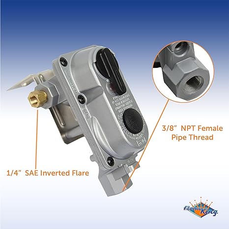 Flame King 2-Stage Auto Changeover LP Propane Gas Regulator with Two 18-inch Steel Braided Pigtail Hoses for RVs, Vans, Trailers
