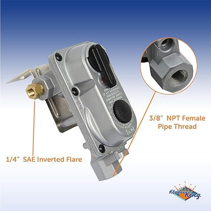 Flame King 2-Stage Auto Changeover LP Propane Gas Regulator with Two 18-inch Steel Braided Pigtail Hoses for RVs, Vans, Trailers