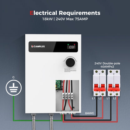 Camplux On Demand Electric Tankless Water Heater 18kW | White