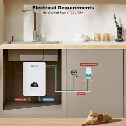 Camplux Electric Point of Use Tankless Hot Water Heater, 4.5kW at 110~120V