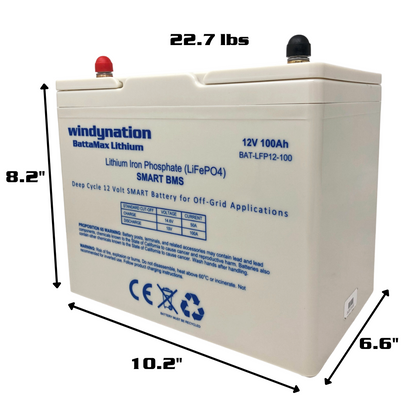 Lithium LIFePO4 100ah 12 Volt BattaMax 4000 Cycle Battery for Off-Grid Applications with Battery Management System (BMS) - RV, Cabin, Marine, Backup Storage Power