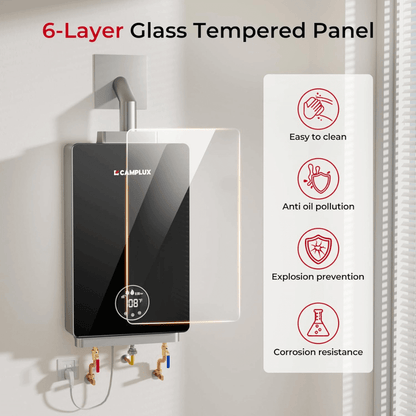 3.18 GPM Indoor Tankless Water Heater Propane with Wall Thimble, Black
