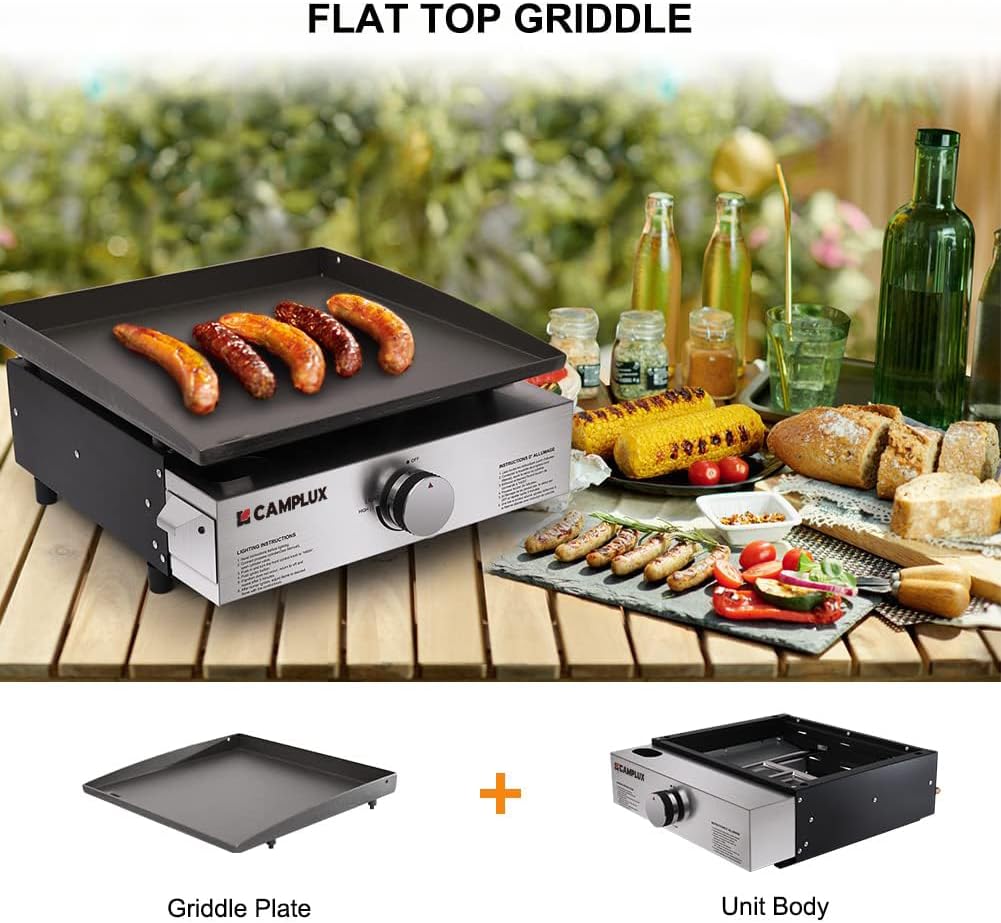 CAMPLUX Portable Propane Grill & Pizza Oven Combo, 11,000 BTU Tabletop Gas Griddle with 17" Pizza Oven Kit and Cordierite Stone, Compact Outdoor Mini Oven for Crispy Pizza, Camping, RV & Tailgating