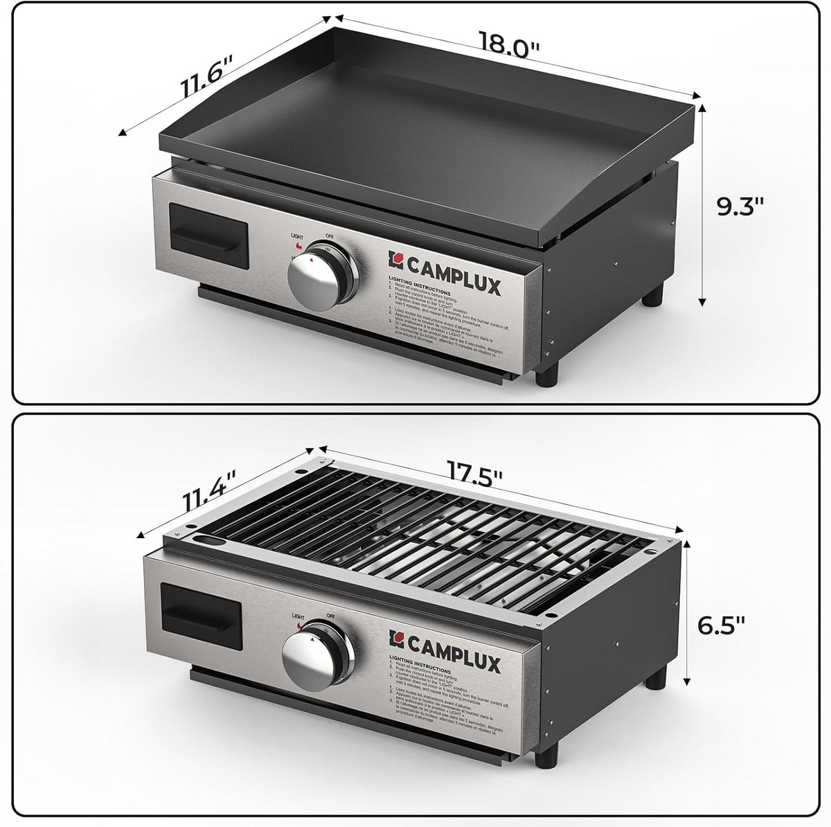 CAMPLUX Portable Propane Grill & Pizza Oven Combo, 11,000 BTU Tabletop Gas Griddle with 17" Pizza Oven Kit and Cordierite Stone, Compact Outdoor Mini Oven for Crispy Pizza, Camping, RV & Tailgating