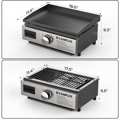 CAMPLUX Portable Propane Grill & Pizza Oven Combo, 11,000 BTU Tabletop Gas Griddle with 17" Pizza Oven Kit and Cordierite Stone, Compact Outdoor Mini Oven for Crispy Pizza, Camping, RV & Tailgating