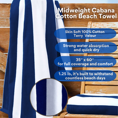 Mid-weight Cabana Beach Towel: 100% Cotton Towel