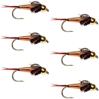 Barbless Bead Head Copper John Nymph Fly - 6 Flies Size 16