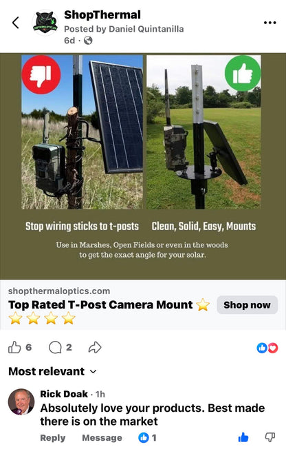 Patented T-Post Trail Camera & Solar Panel Mount — 1 Articulating Arm