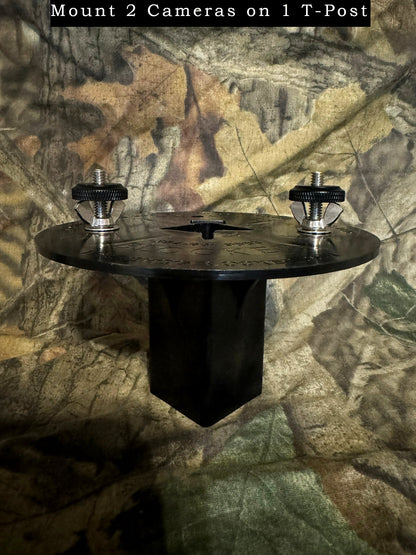Patented T-Post Mount for 2 Trail Cameras — No Arms, Direct Mount