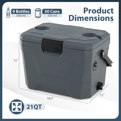 Insulated Portable Cooler Hard Shell Ice Chest with 2 Cup Holders