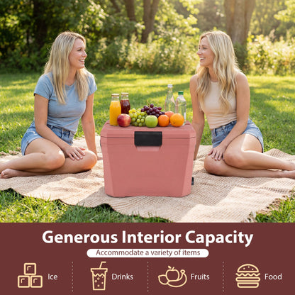 Insulated Portable Cooler Hard Shell Ice Chest with 2 Cup Holders