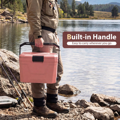 Insulated Portable Cooler Hard Shell Ice Chest with 2 Cup Holders