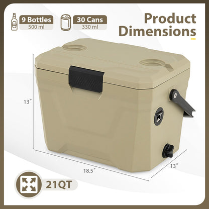 Insulated Portable Cooler Hard Shell Ice Chest with 2 Cup Holders