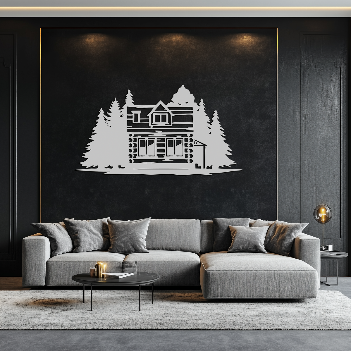Mountain Log Cabin Metal Wall Art – Nature Inspired Outdoor Wall Decor for Home & Lodge- KAF640