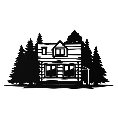 Mountain Log Cabin Metal Wall Art – Nature Inspired Outdoor Wall Decor for Home & Lodge- KAF640