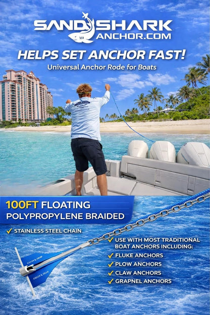 100ft x 3/8 Anchor Line, 5ft (316SS) Chain