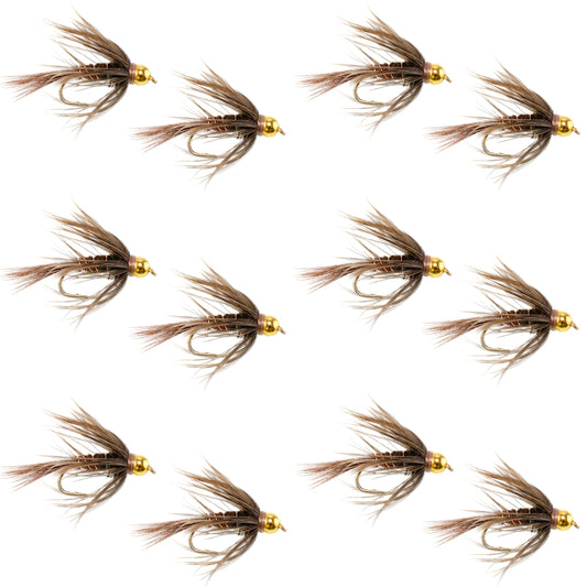 Soft Hackle Bead Head Pheasant Tail Nymph Fly - 12 Flies Size 16