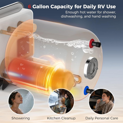 Camplux Ultra 6 Gallon RV Water Heater 12,000 BTU Gas/Electric Hybrid - White