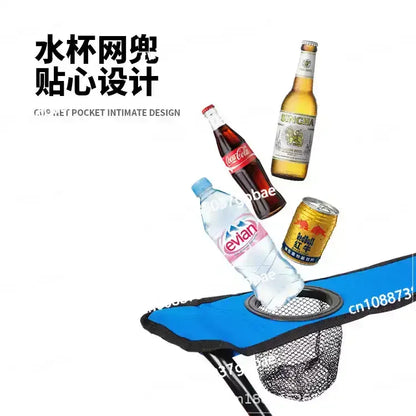 Double-seater moon chair with umbrella and small partition, outdoor folding chair, suitable for fishing and camping