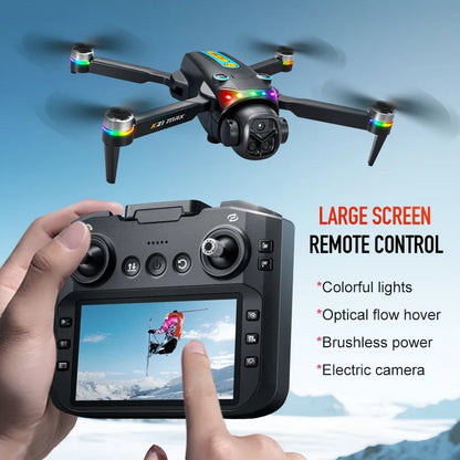 ZNLYRION K21MAX Foldable Brushless Drone With Screen Remote EIS Dual Electric Camera Optical Flow Hover Colorful LED Light RC Quadcopter
