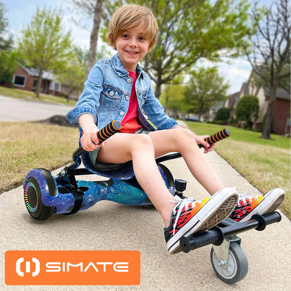 Scooter with Adjustable Seat Attachment, 6.5" All-Terrain Self Balancing Scooter, LED Lights & Bluetooth for Kids and Adults, Black