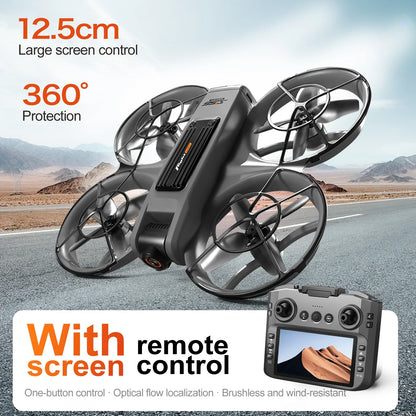 RC Drone 12.5cm Large Screen Remote Control Optical Flow Positioning Stable Hover Wind Resistant 360° Surround Protection Brushless Power Drone
