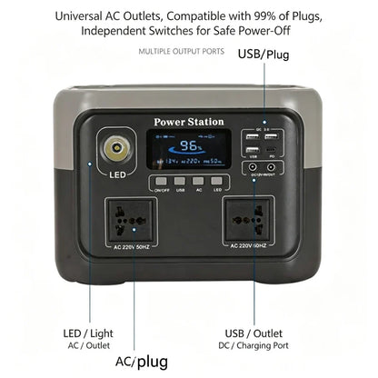 800W 46Ah Portable Power Station 600W/800W 589WH Solar Generator Backup PowerBank for Outdoor Camping, Home Emergency, RV Travel