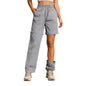 Women's Casual Waterproof Hiking Pants Loose Fit Zip Off Convertible Shorts High Waist Drawstring Wide Leg Pants With Pockets