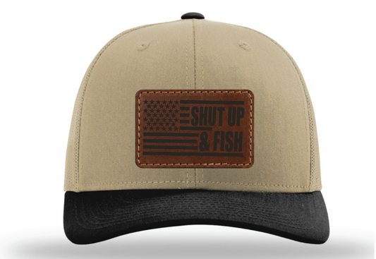 Shut Up & Fish Flag  Patch - Khaki/Black