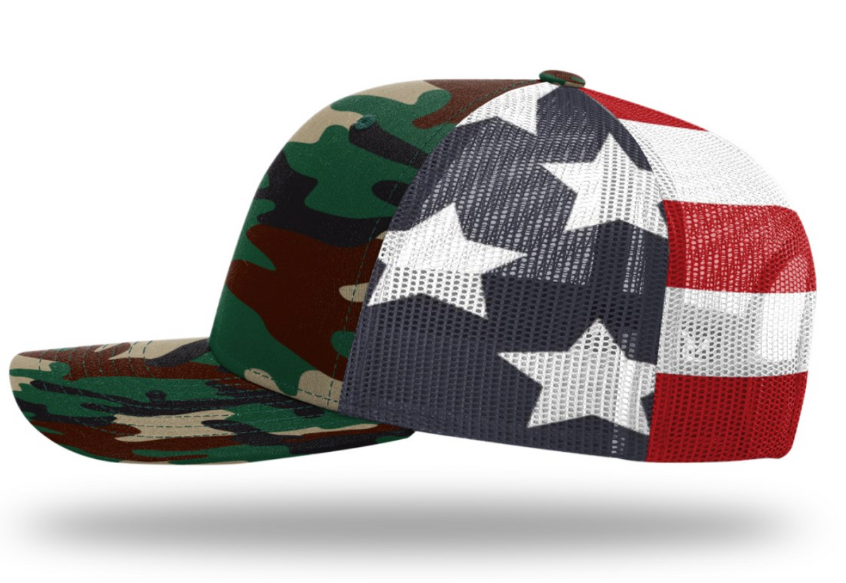 Shut Up & Fish Flag Patch - Green Camo/USA Flag