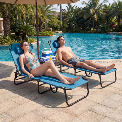 Set of 2 Folding Face Down Tanning Chair with Face Hole 3 Removable Pillows
