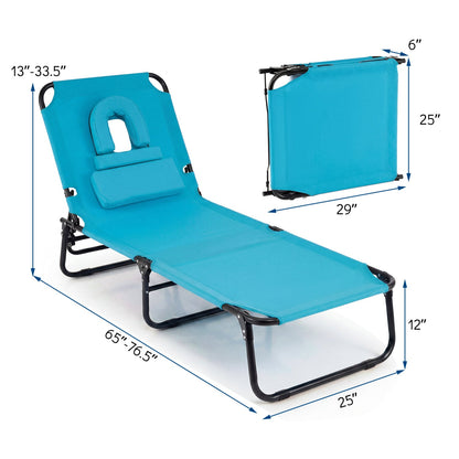 Set of 2 Folding Face Down Tanning Chair with Face Hole 3 Removable Pillows