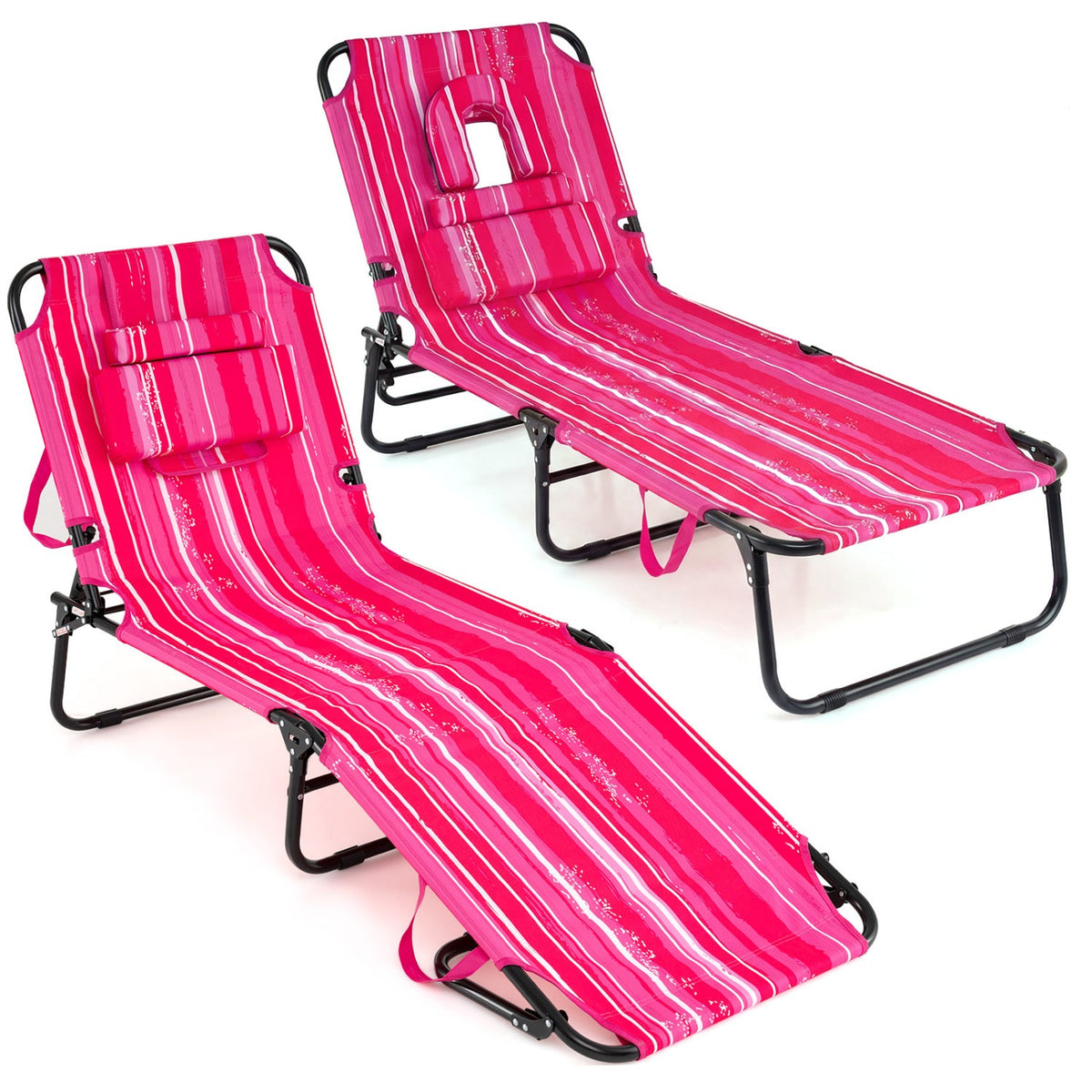 Set of 2 Folding Face Down Tanning Chair with Face Hole 3 Removable Pillows